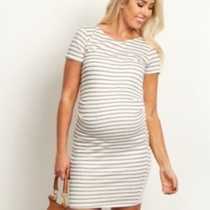 Pinkblush Ivory Grey Fitted Short Sleeve Dress